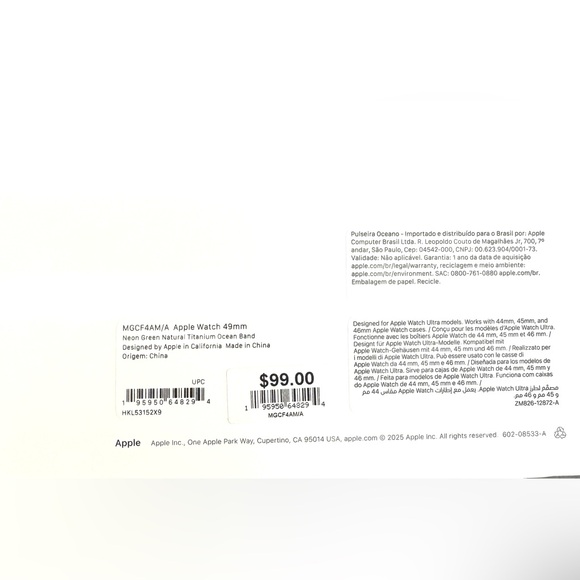 Apple Watch 49mm Natural Titanium Neon Green Ocean Band f/Ultra 2, Sealed, NEW - Picture 4 of 10